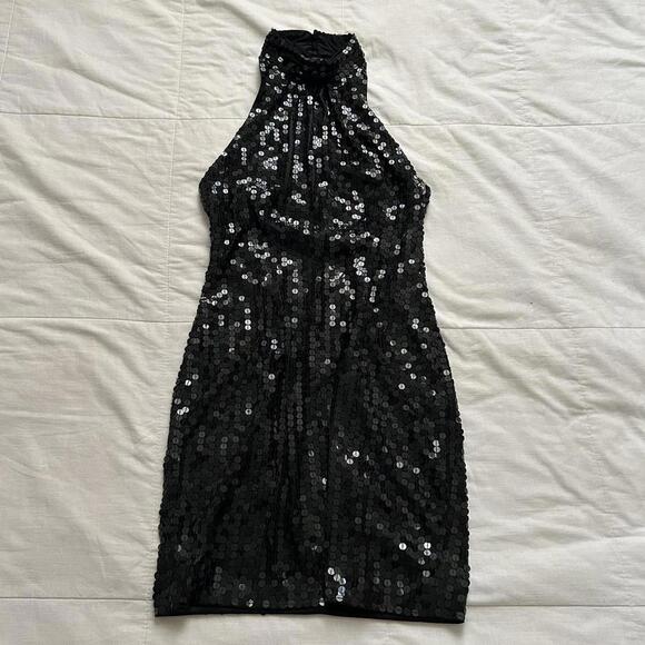 Vintage Black sequin high neck mini dress Size 8 - Picture 1 of 6